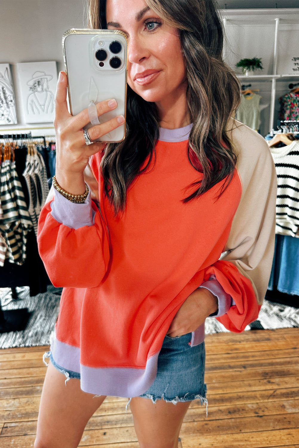 *Website Exclusive* Frances Orange Colorblock Loose Fit Top