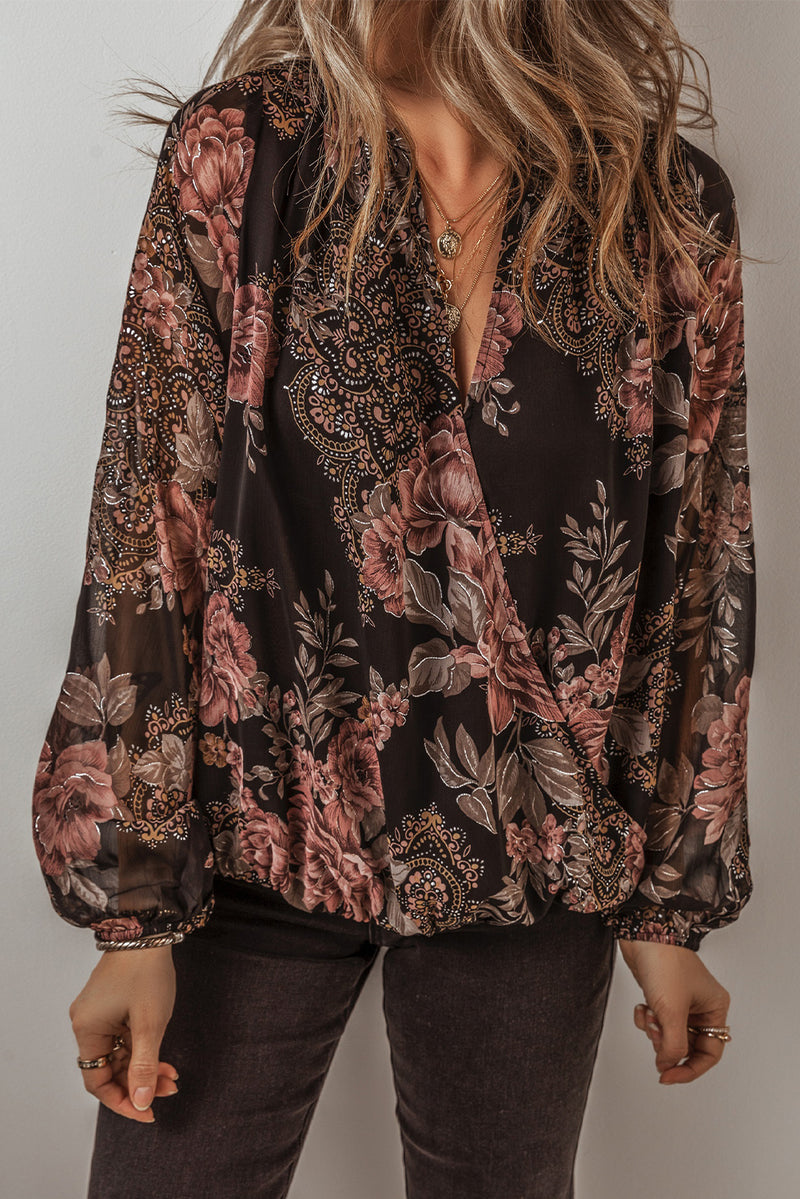 *WEBSITE EXCLUSIVE* Black Floral Balloon Sleeve Blouse