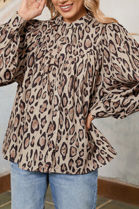 *Website Exclusive*  Leopard Print Balloon Sleeve Loose Blouse