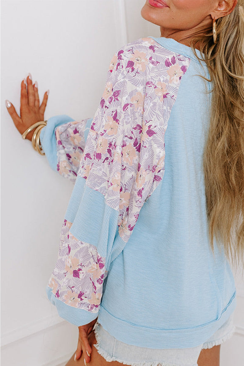 *WEBSITE EXCLUSIVE* Piper Rib Floral Patchwork Balloon Sleeve Top