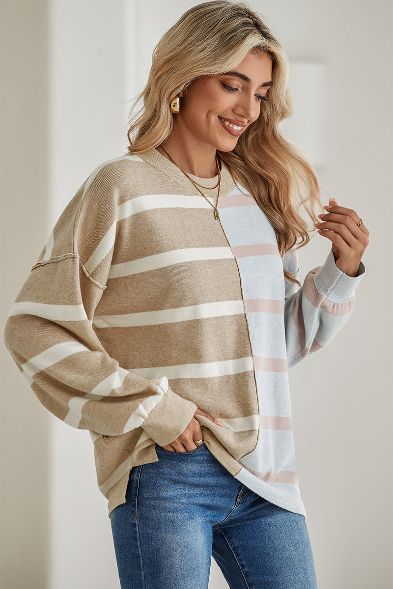 *WEBSITE EXCLUSIVE* Hannah Stripe Exposed Seam Loose Sweatshirts