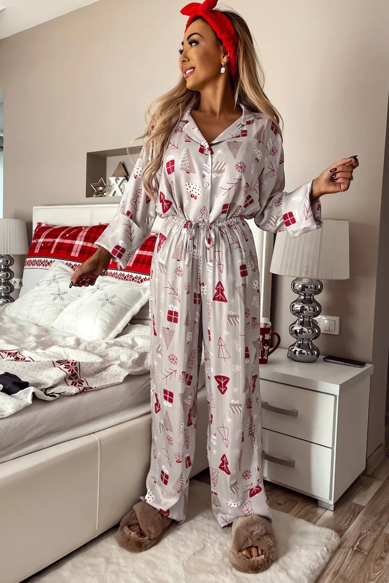 *WEBSITE EXCLUSIVE* Light Grey Christmas Deer Printed Shirt and Pants Pajama Set