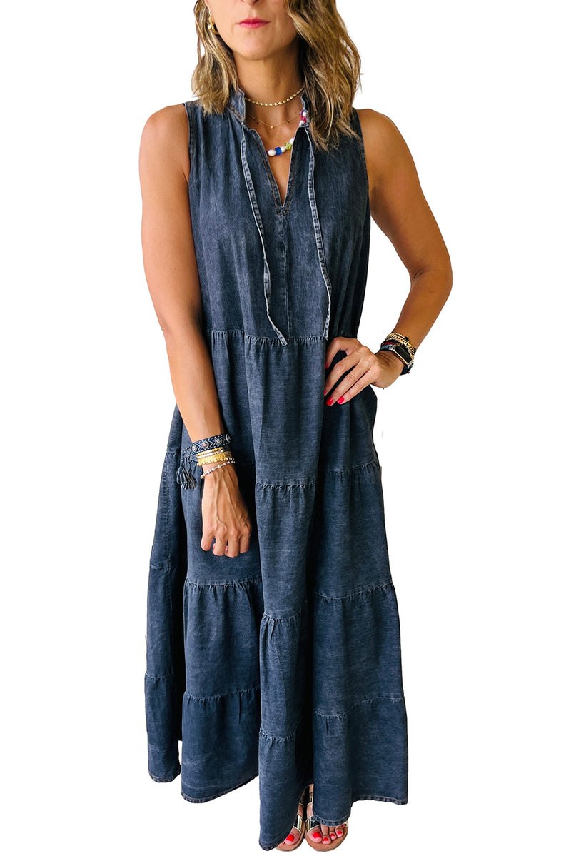 *WEBSITE EXCLUSIVE*  Sleeveless Tiered Chambray Maxi Dress