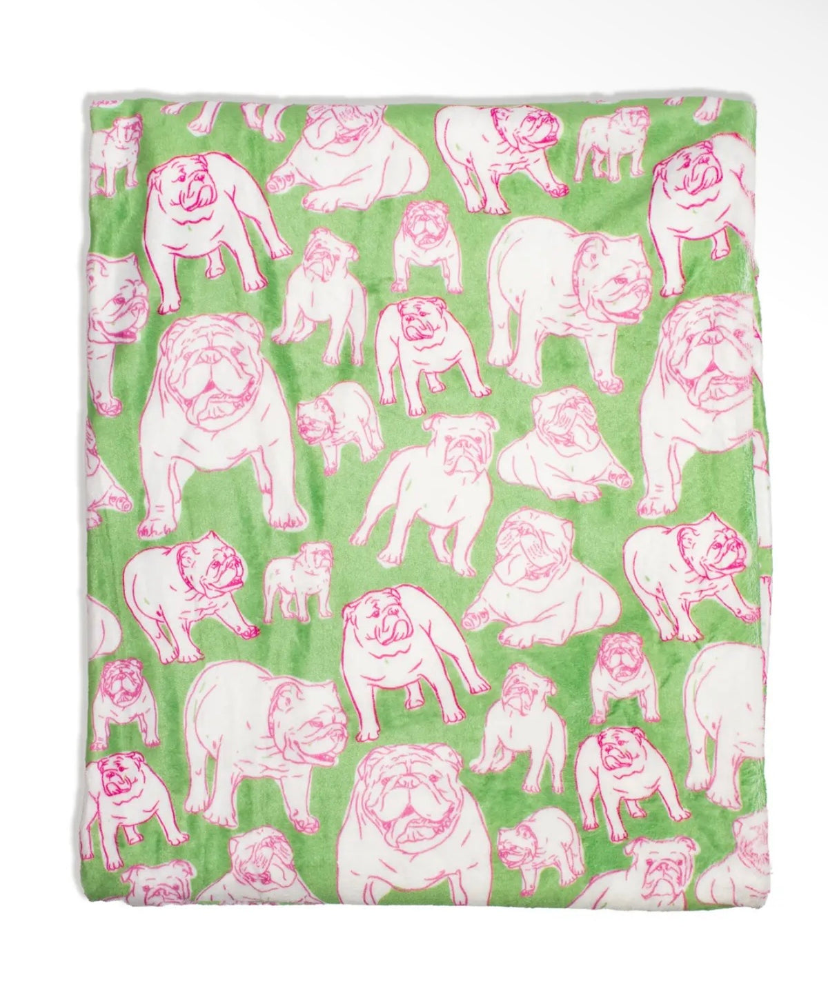 50 x 60 Fuzzy Pink & Green Bulldog Blanket