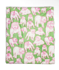 50 x 60 Fuzzy Pink & Green Bulldog Blanket