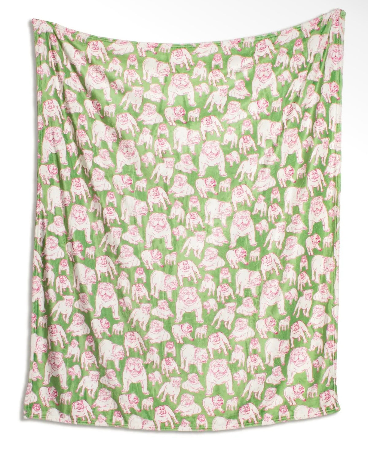 50 x 60 Fuzzy Pink & Green Bulldog Blanket