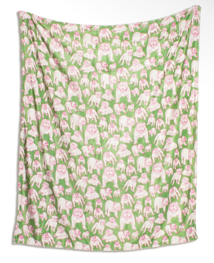 50 x 60 Fuzzy Pink & Green Bulldog Blanket